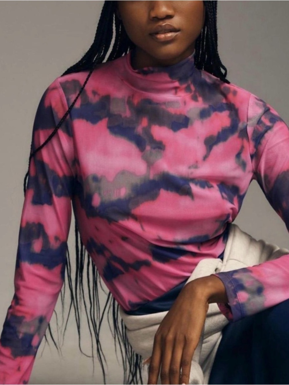 Anthropologie Pink & Purple Tie-Dye Mock Neck Long Sleeve Top